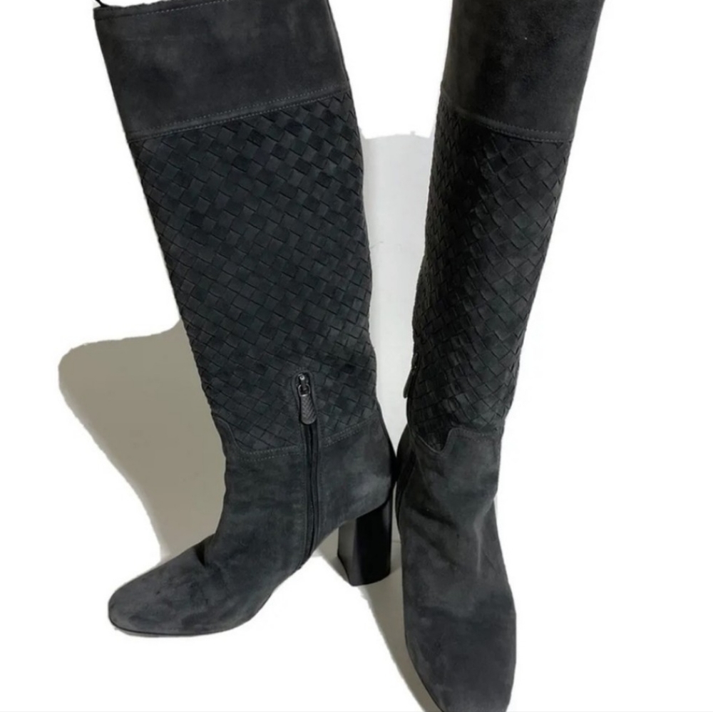 SALE Botegga Veneta Suede Intrecciato Woven Knee High Boots AUTHENTIC